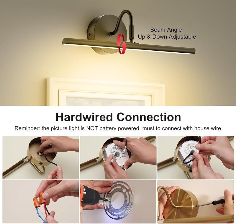 Denlead Hardwired Picture Light 12" LED Wall Art Light with Remote, 3CCT Dimmable Picture Lights for Wall, Gallery Art Lamp for Paintings Poster Light, 2700K-6500K Warm Nature White, 12W, Black - Image 2